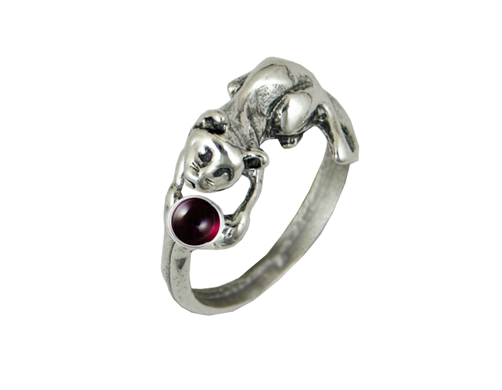 Sterling Silver Kitty Cat Ring With Garnet Size 9